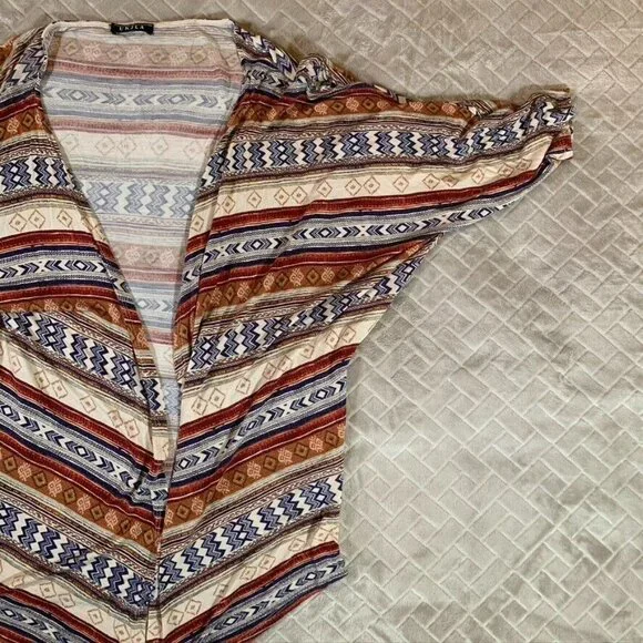 Womens Large Lightweight Cardigan Shirt Open Front Colorful Aztec Geometric - Picture 6 of 12